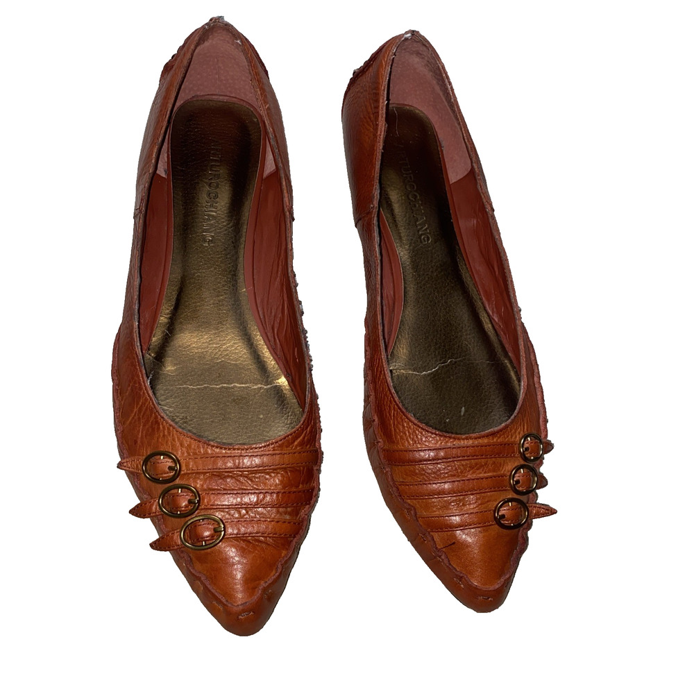 Arturo Chiang Brown Flats with Buckle Detail